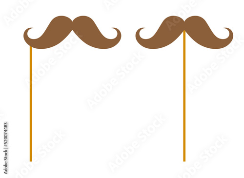Mustache with wooden stick on white background