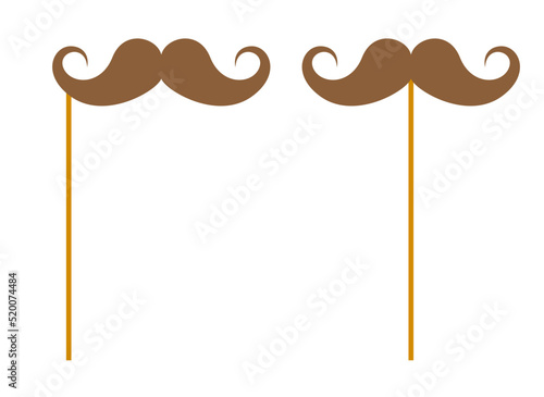 Mustache with wooden stick on white background