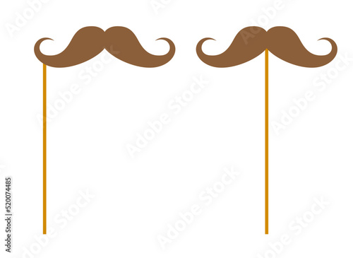 Mustache with wooden stick on white background