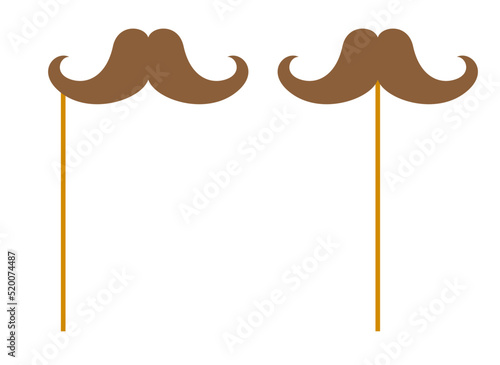 Mustache with wooden stick on white background