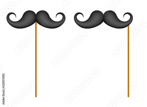 Mustache with wooden stick on white background