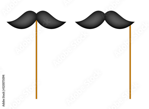 Mustache with wooden stick on white background