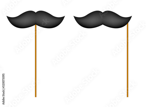 Mustache with wooden stick on white background