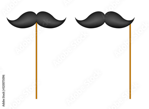 Mustache with wooden stick on white background