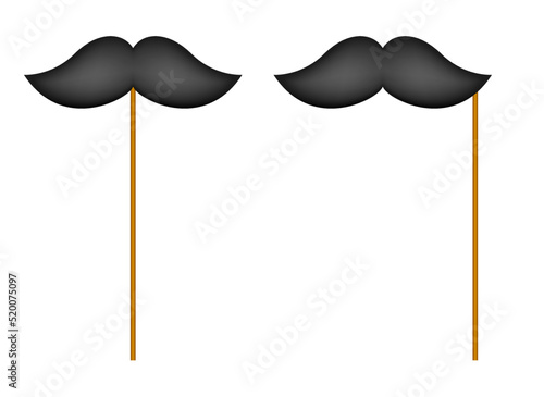 Mustache with wooden stick on white background
