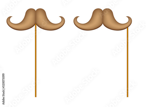 Mustache with wooden stick on white background