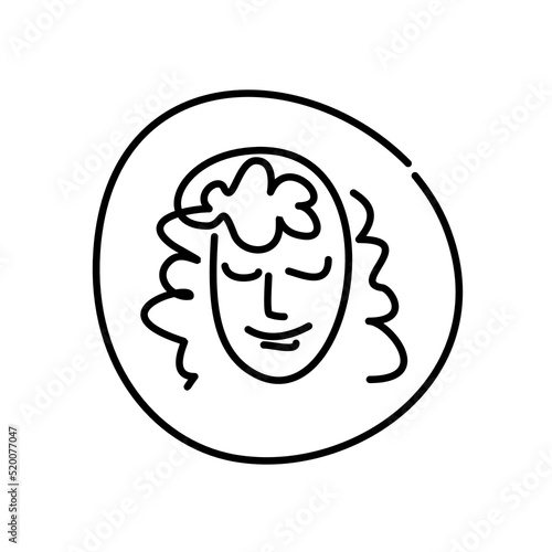 girl face logo. hairstyle woman - vector icon isolated on white background. hairdresser, hair care. curly hair, hair growth cosmetics. female look
