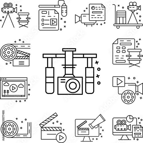 Camera, filming, gimbal icon in a collection with other items