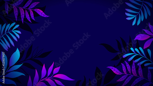 abstract dark blue background with tropics leaves