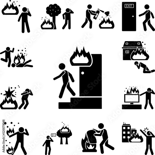 Obraz na plátně Fire, man, stairs icon in a collection with other items