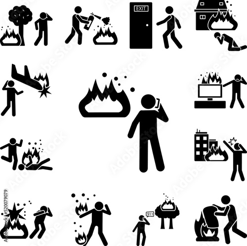 Man call from a fire icon in a collection with other items