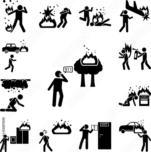 Fire, call, man, trees icon in a collection with other items