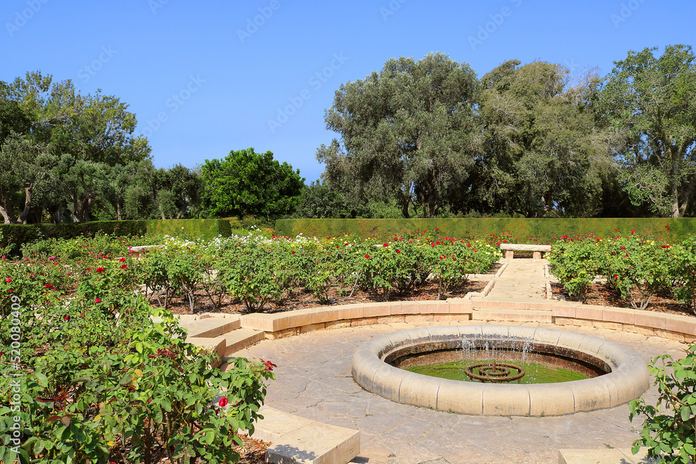 Rose garden, Park Ramat Hanadiv, Israel. The park is a family vault of