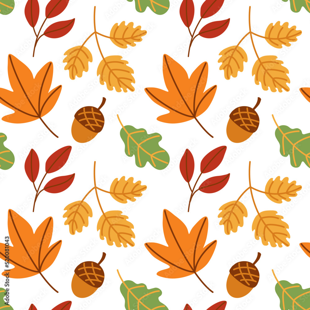 Different autumn leaves on red, orange and yellow colors. Seamless pattern . Different autumn leaves on red, orange and yellow colors. Seamless pattern .