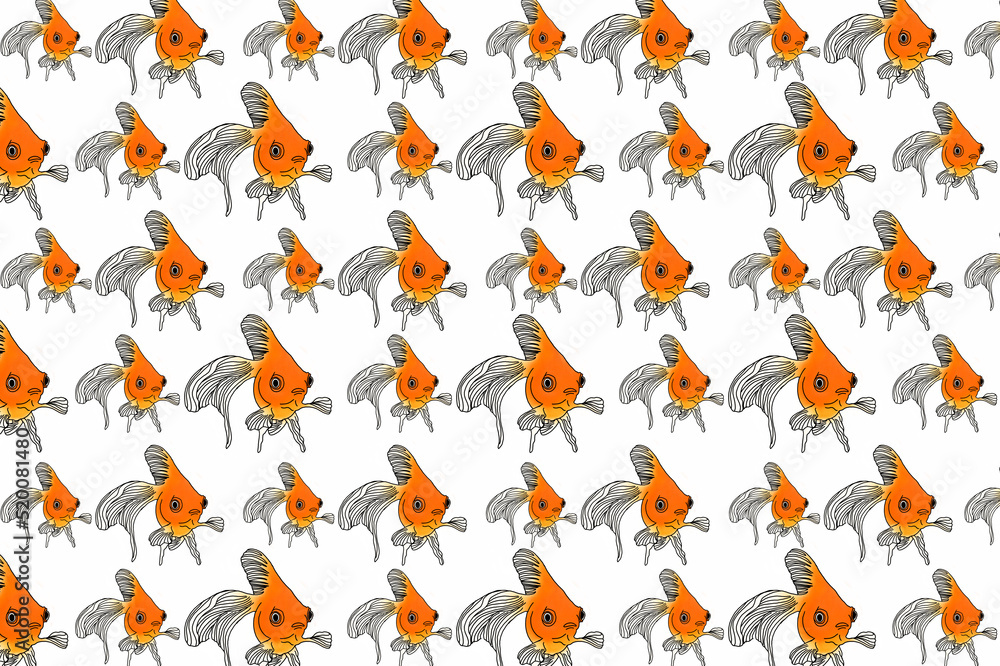 pattern design with goldfish illustration theme