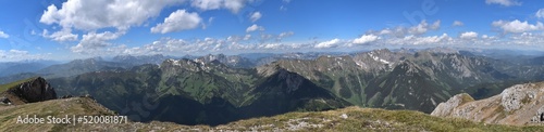 Panorama vom Gößeck in der Steiermark auf das Gesäuse, Eisenerzer Alpen und Hochschwab