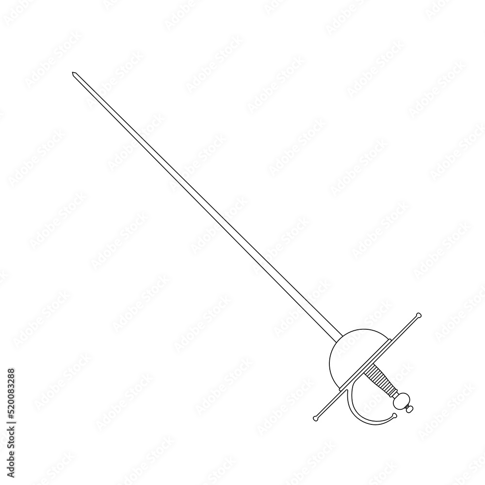 Rapier Outline Icon Illustration on White Background Rapier Outline Icon Illustration on White Background