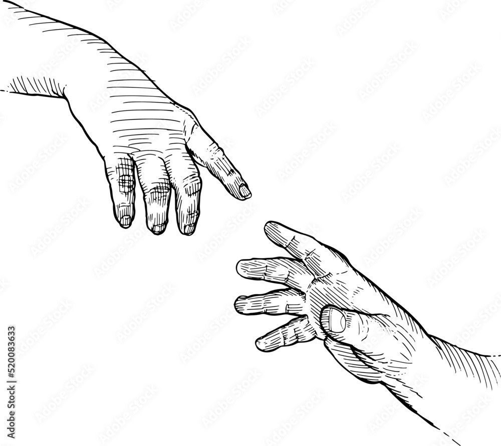 Two hands that come together to touch each other with the index finger ...