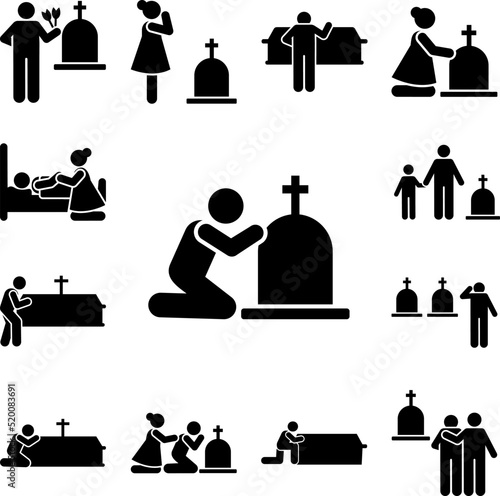 Man coffin burial funeral sorrow icon in a collection with other items