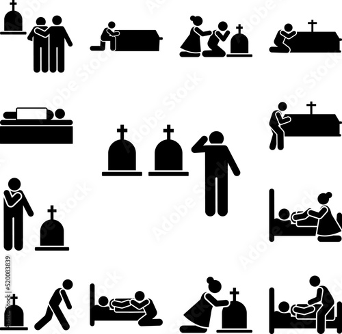 Man funeral burial sorrow icon in a collection with other items