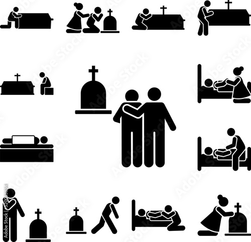 Two man funeral friend grief icon in a collection with other items