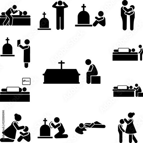 Man coffin sorrow weep icon in a collection with other items