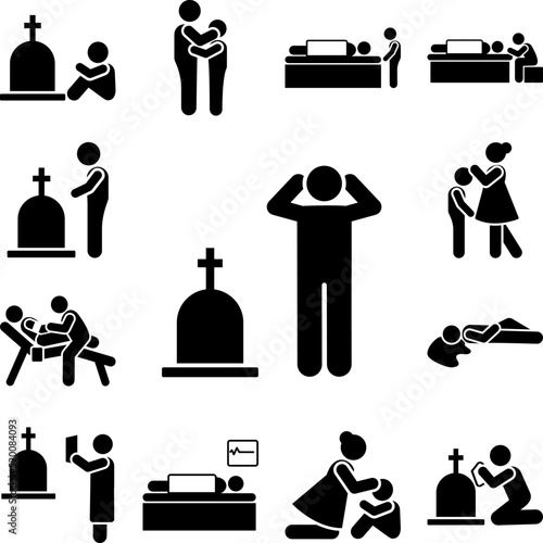 Man funeral cry sorrow icon in a collection with other items