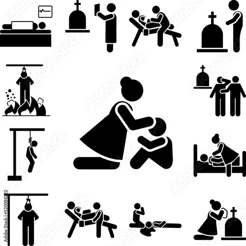Woman child embrace care weep icon in a collection with other items