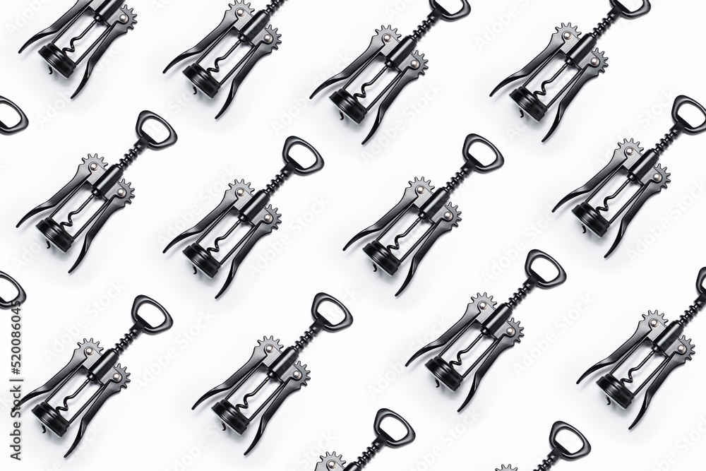 Pattern of wine openers of black color on white background. Pattern of wine openers of black color on white background.