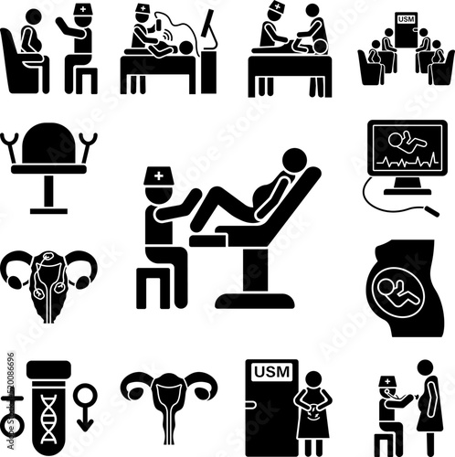 Gynecology chair, patient icon in a collection with other items