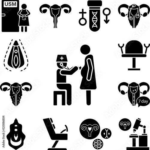 Doctor control, gynecology, pregnant icon in a collection with other items
