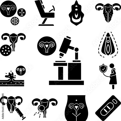 Microscope uterine, analysis icon in a collection with other items