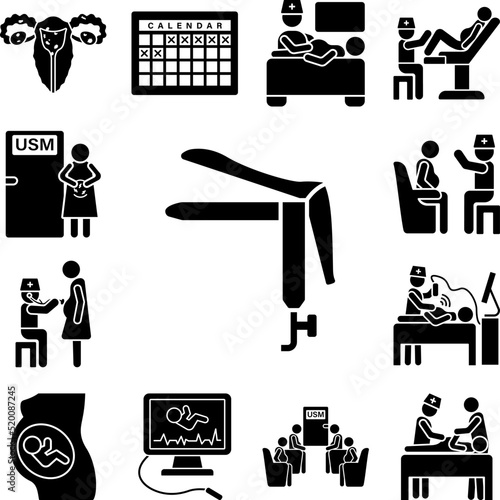 Gynecological tool icon in a collection with other items