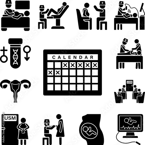 Calendar menstrual bleeding icon in a collection with other items
