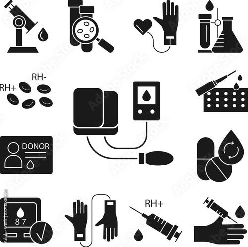 Arterial, sphygmomanometer icon in a collection with other items