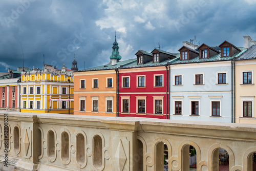 Beautiful historic, colorful tenement houses in Zamość..A city inscribed on the World Heritage List. Zamosc, Poland