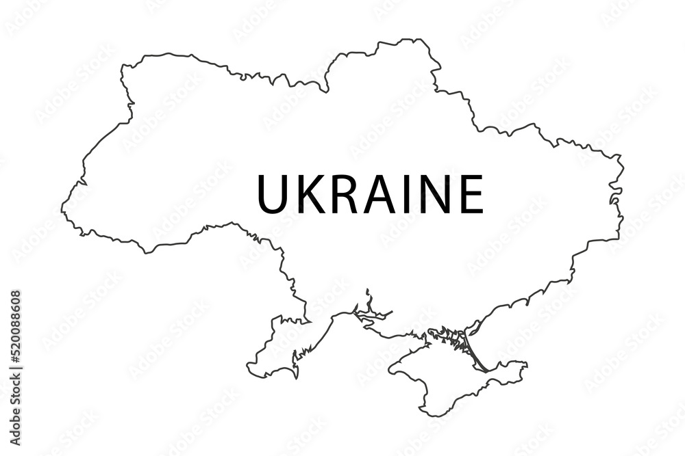 Silhouette of Ukraine country map. Highly detailed editable map of Ukraine territory borders with Crimea. Political or geographical design element vector illustration on white background