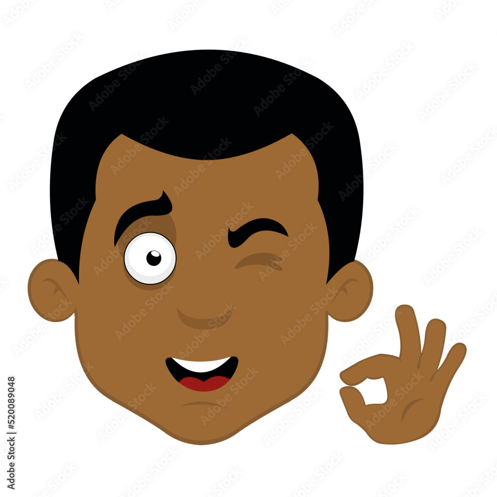 Fototapeta premium Vector illustration of the face of a cartoon man making a gesture with his hand of ok or perfect and winking