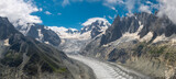 The panorama of Mont Blanc massif, Mt. Blanc du Tacul, Les Aiguilles towers and the Mer de Glace glacier.