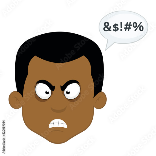Vector illustration of the face of a cartoon man with an angry expression and a bubble of dialogue with a text of insult