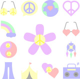 Flower, peace icon in a collection with other items