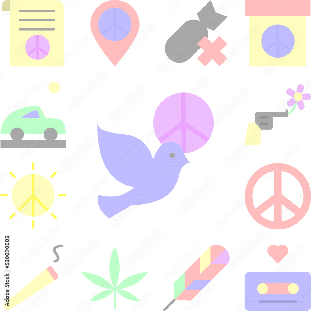 Bird, dove, peace icon in a collection with other items Bird, dove, peace icon in a collection with other items