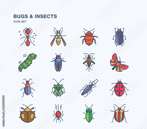 Insects icon set, Bugs illustration collection