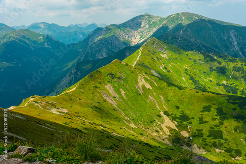 Beautiful view of the Tatra Mountains landscape. View of the mountains from the top. High mountain landscape.