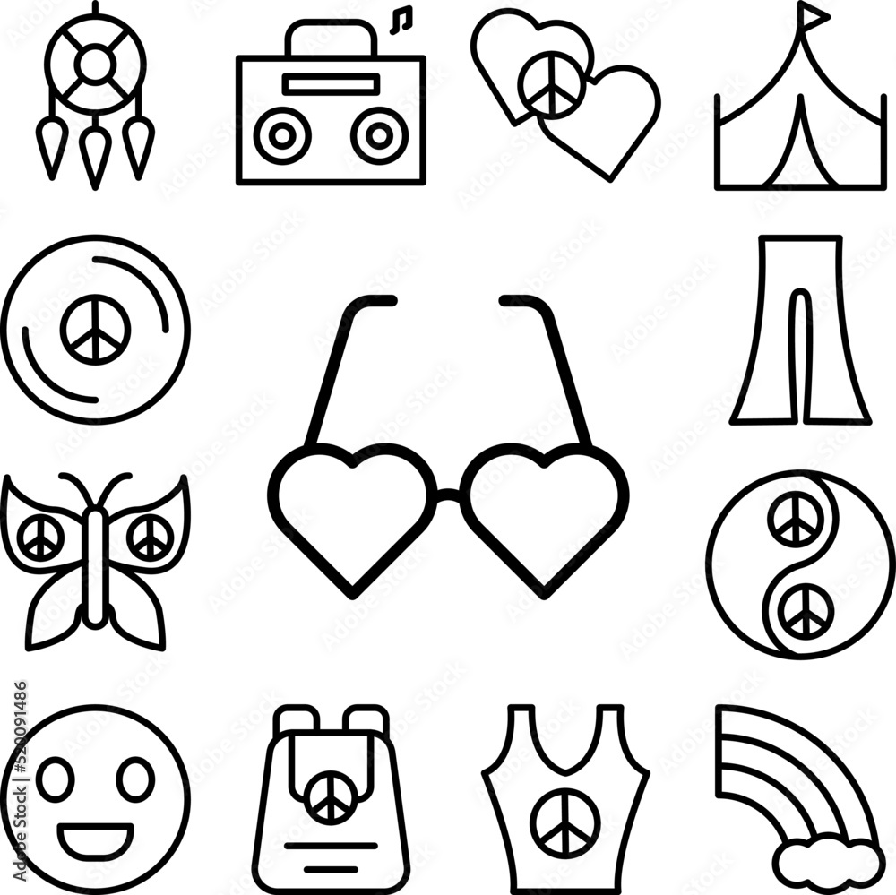 Heart, glasses icon in a collection with other items