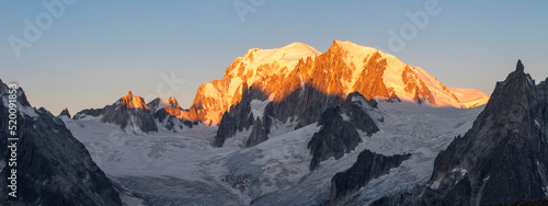 The panorama of Mont Blanc massif in the morning light.