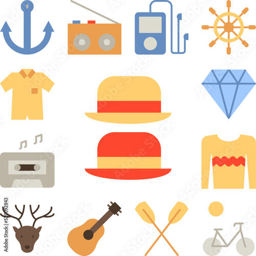Hat, clothes icon in a collection with other items
