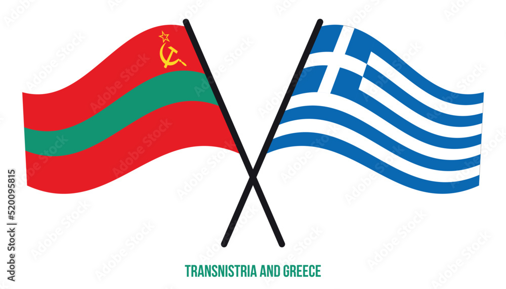 Transnistria and Greece Flags Crossed And Waving Flat Style. Official Proportion. Correct Colors.
