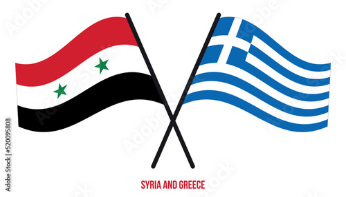 Syria and Greece Flags Crossed And Waving Flat Style. Official Proportion. Correct Colors.