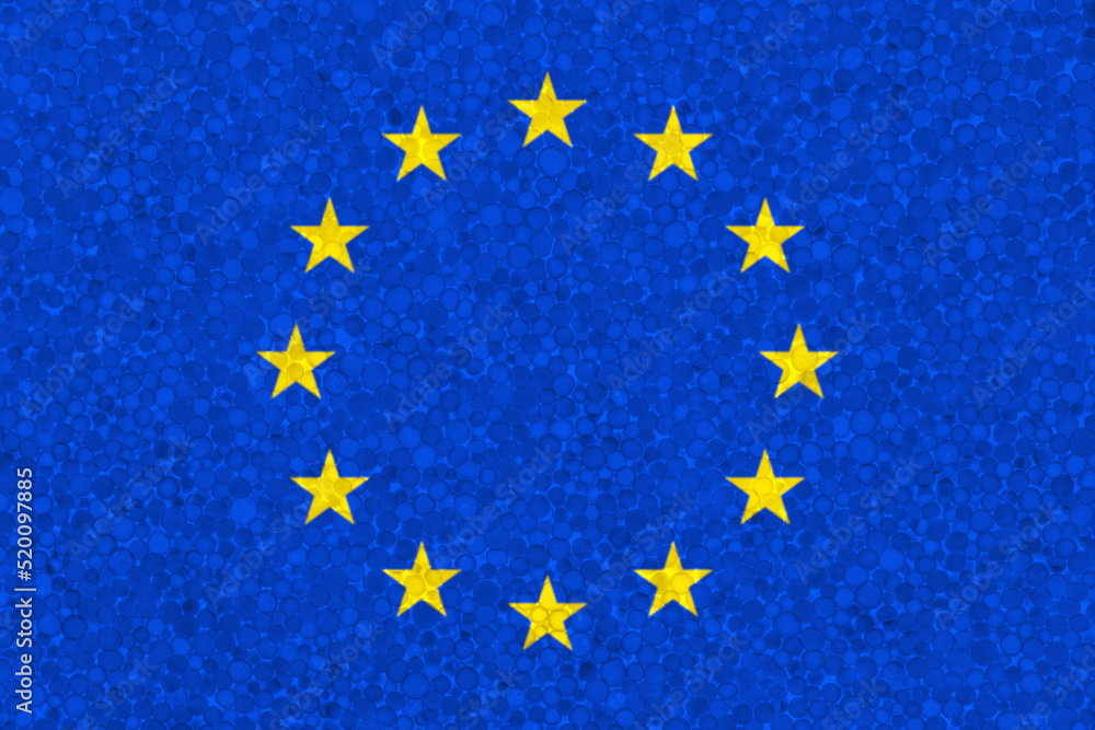 European Flag on styrofoam texture. Flag of Europe painted on the surface of plastic foam European Flag on styrofoam texture. Flag of Europe painted on the surface of plastic foam